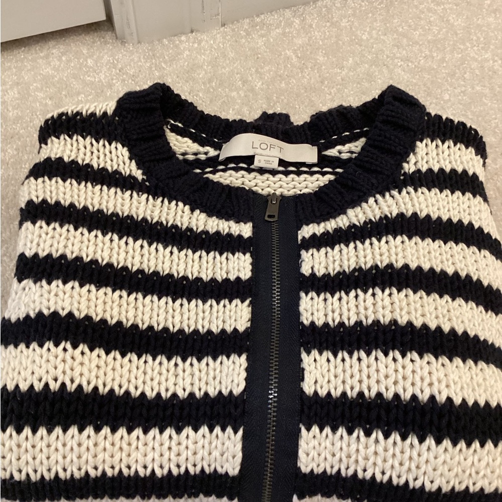 LOFT Navy and White Striped Sweater